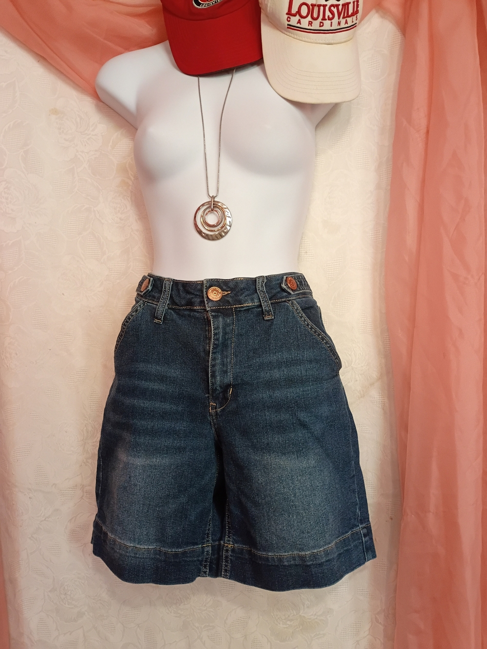Cooperflash Ladies High-Rise Dark Blue Denim Bermuda Shorts for Women Sz 6
